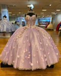 Pretty Spaghetti Straps 3D Flowers Adorned Court Train Quinceanera Ball Gown Lace Inside Y1247 by simplepromdress