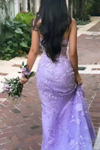 Purple Strapless Tulle Lace Appliques Evening Dress Mermaid Prom Dress Y7910 by simplepromdress