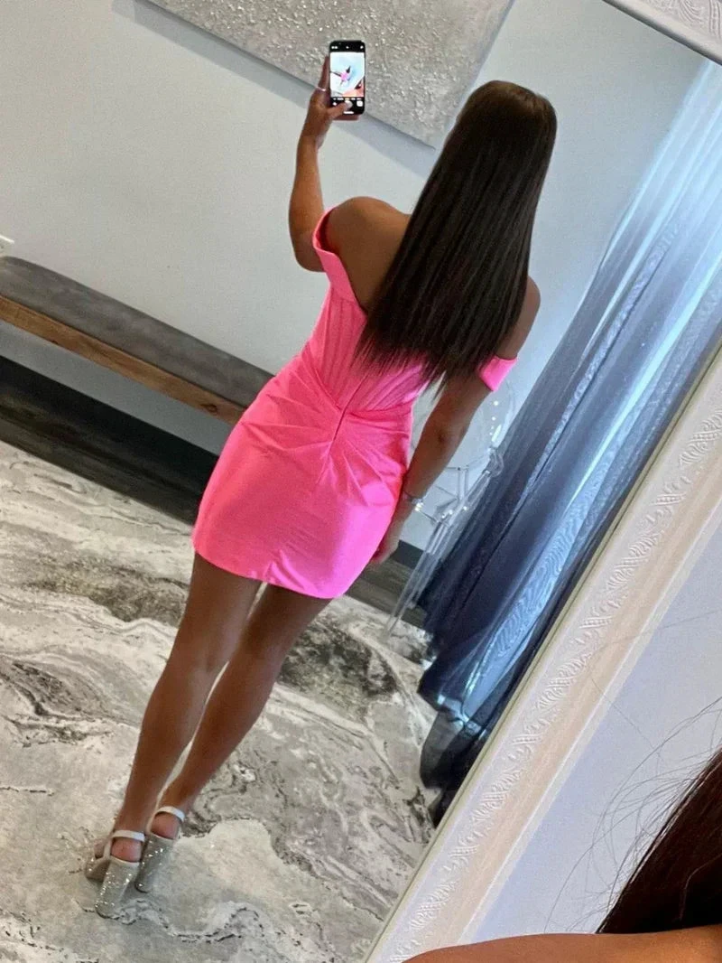 Sheath Off the Shoulder Short Satin Homecoming Dress Y2906 by simplepromdress