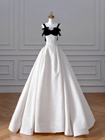Elegante vestido de noche largo de satén blanco con corte en A, vestido de fiesta y boda formal Y8611