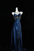 Luxury Navy Blue Beaded Slit Evening Dress Formal Prom Dress Y7723 by simplepromdress