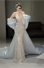Sparkly Satin Beaded Mermaid Evening Dress Long Prom Dress With Bow Y8330 by simplepromdress