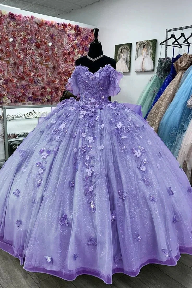 Women's Lavender Ball Gown Sweet 15 Dress with Butterflies Y4503 by simplepromdress