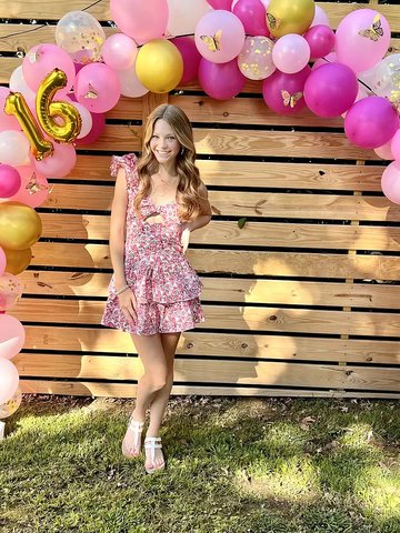 Summer Pink Floral Print Dress Trendy Homecoming Dress Y2747