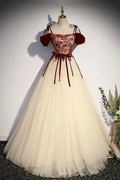 Champagne Tulle Spaghetti Strap Long Prom Dress A Line Party Ball Gown Y7952 by simplepromdress