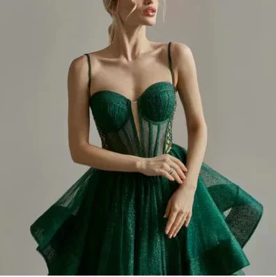 Sparkly Evening Dress Green Corset A-line Evening Gown Y6339 by simplepromdress