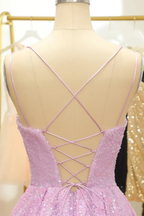 Lilac Sequins A-Line Lace-Up Homecoming Dress Y2994 by simplepromdress