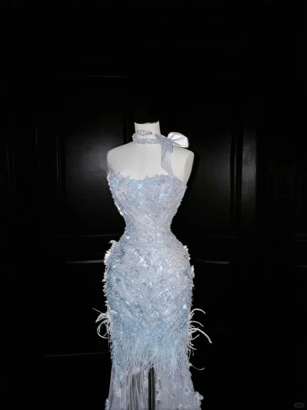 Dream Blue Tulle Beaded Appliques Long Prom Dress,Slit Mermaid Evening Dress Wedding Dress Y8668 by simplepromdress