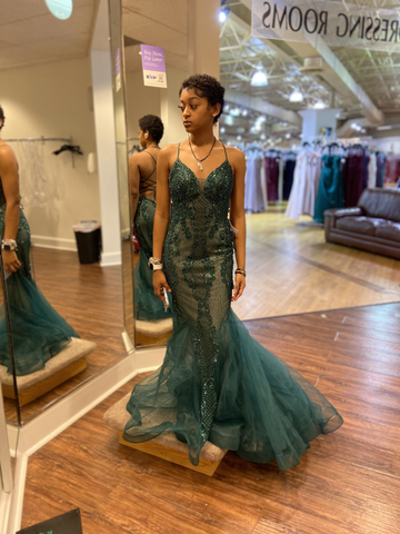 Charmantes grünes Meerjungfrau-Abendkleid Grünes Abendkleid Y5918