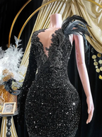 Black Sequins Rhinestone Applique Long Sleeve Mermaid Prom Dress Evening Dress Y8313 by simplepromdress