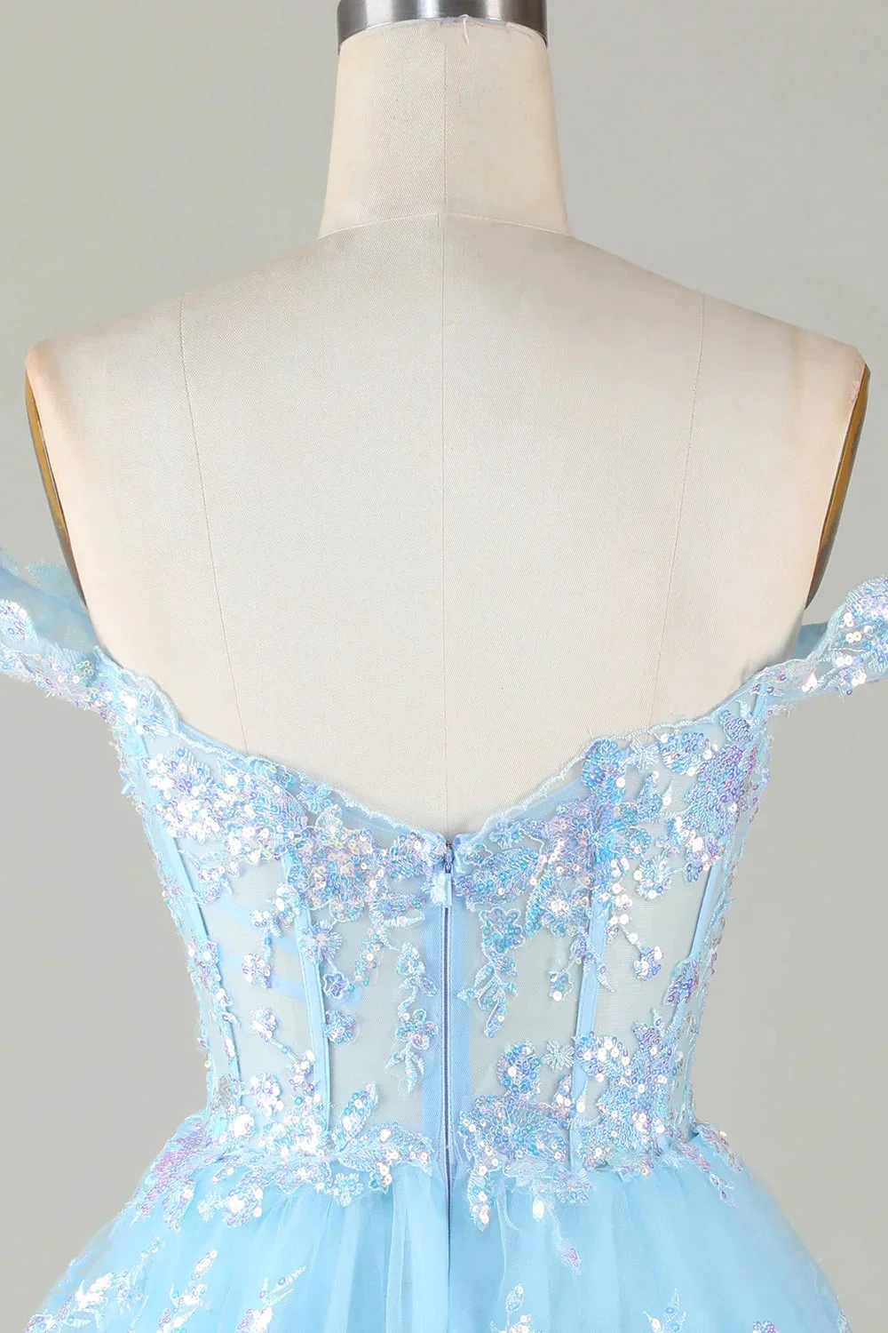 Sparkly Blue Corset Tiered Lace A-Line Short Homecoming Dress Y4083 by simplepromdress