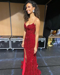 Glitter Red Mermaid Evening Dresses Long,Side Slit Back Open Gala Dress,Celebrity Dress Y196 by simplepromdress