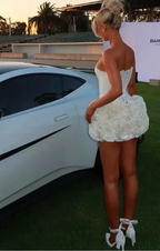 Cute White Strapless Pleated Rose Cocktail Dress Satin Bodycon Mini Homecoming Dress Y8282 by simplepromdress