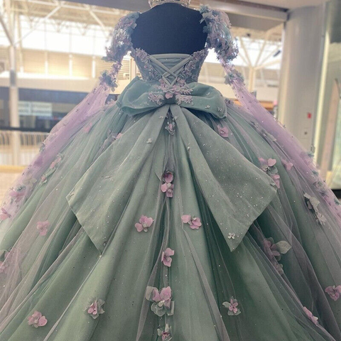 Vestido de quinceañera estilo princesa con escote corazón y cuentas, con flores 3D, Y2982