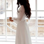 A Line Chiffon Wedding Dresses White Dresses Womens vestidos boda playa vestidos de boda Elopment Full Sleeve Simple by payinti