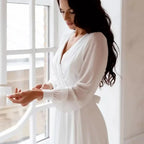 A Line Chiffon Wedding Dresses White Dresses Womens vestidos boda playa vestidos de boda Elopment Full Sleeve Simple by payinti