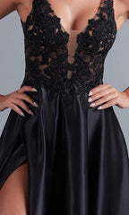 Lace Bodice Long Black A Line Prom Dress SYP75 by vivymakudress