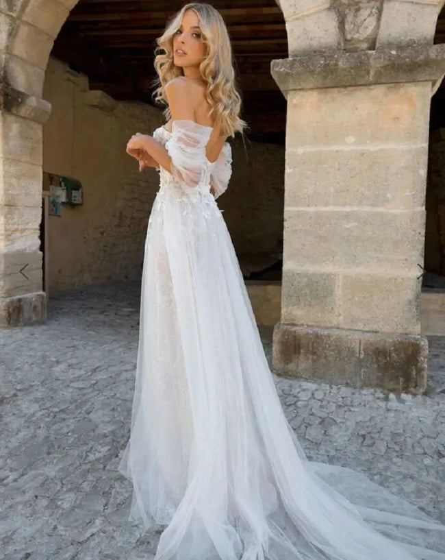 Lace Boho High Fork Wedding Dresses A Line Off The Shoulder Beach Sweetheart Bride Dresses Custom Made To Measures Floor Length Main Image