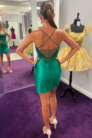 Vestido de cóctel ajustado con cordones en verde para la fiesta de bienvenida PD534