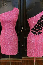 One Shoulder Red Short Homecoming Dress SYH23 by vivymakudress