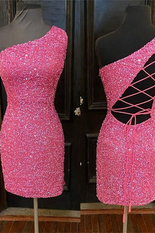 One Shoulder Red Short Homecoming Dress SYH23