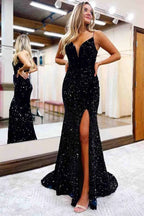 Royal Blue Sequin Prom Dress Split SYP109 by vivymakudress