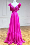 Lace-Up V-Neck Ruffle Pleated Long Prom Dress SYP180 by vivymakudress