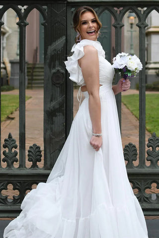 Vestido de fiesta largo plisado con volantes, escote en V y cordones SYP180