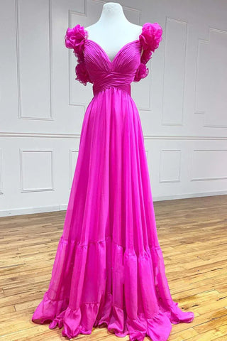 Vestido de fiesta largo plisado con volantes, escote en V y cordones SYP180