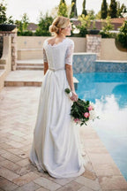 Lace A-Line Beading Ivory Half Sleeve Wedding Dress WD145 by pgmdress