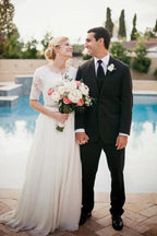 Lace A-Line Beading Ivory Half Sleeve Wedding Dress WD145 by pgmdress