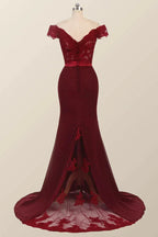 Lace Burgundy Bridesmaid Dress Off-the-Shoulder Mermaid Prom Dresses by MyChicDress