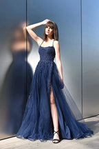 Lace Tulle Long Prom Dress with Split SYP13 by vivymakudress