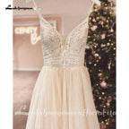 Spaghetti Straps Champagne Boho Wedding Dress For Women Vestido Civil Bridal Church Wedding Gowns suknie slubne