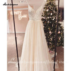 Spaghetti Straps Champagne Boho Wedding Dress For Women Vestido Civil Bridal Church Wedding Gowns suknie slubne