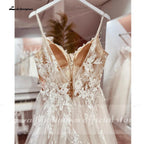 Spaghetti Straps Lace Wedding Dress Open Back Civil Bridal Bohemian Wedding Gowns Vestidos de Nova
