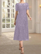 A-line Scoop Illusion Tea-Length Lace Mother of the Bride Dress With Sequins by Dreamylily