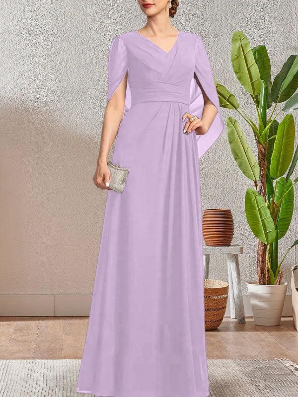Dark Navy A-Line V-Neck Long Mother of Bride Dress by Dreamylily