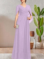 Dark Navy A-Line V-Neck Long Mother of Bride Dress by Dreamylily