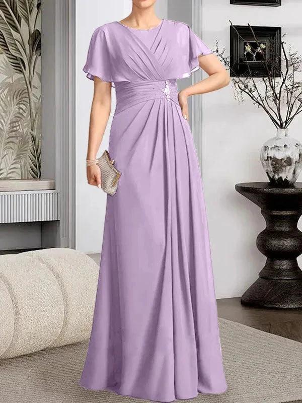 A-line Scoop Floor-Length Chiffon Mother of the Bride Dress With Pleated Beading by Dreamylily