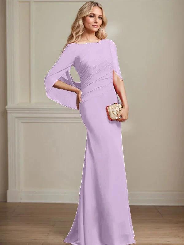 Trumpet/Mermaid Boat Neck Floor-Length Chiffon Mother of the Bride Dress With Pleated by Dreamylily
