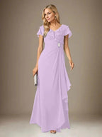 Stormy A-Line V-Neck Ruched Chiffon Dress by Dreamylily