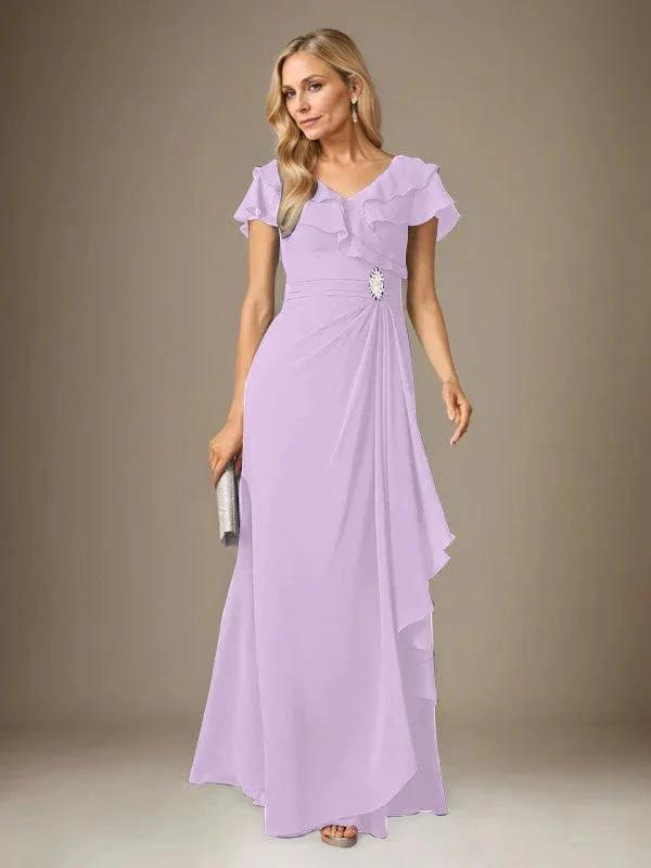 Stormy A-Line V-Neck Ruched Chiffon Dress by Dreamylily
