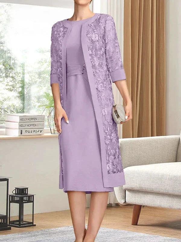 Sheath/Column Scoop Knee-Length Chiffon Mother of the Bride Dress With Pleated Sequins by Dreamylily