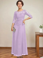 A-line Scoop Illusion Ankle-Length Chiffon Lace Mother of the Bride Dress With Rhinestone Beading by Dreamylily