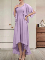 A-line V-Neck Asymmetrical Chiffon Mother of the Bride Dress With Beading Sequins by Dreamylily