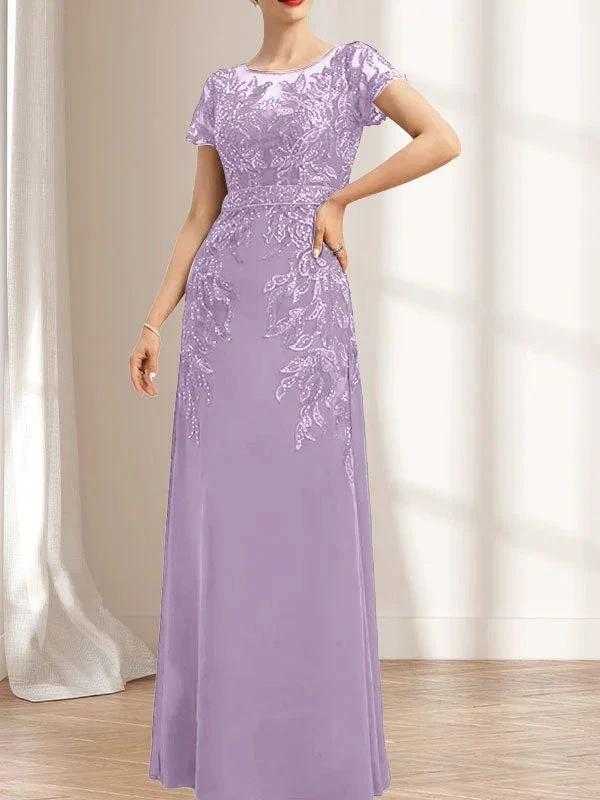 Sheath/Column Scoop Illusion Floor-Length Lace Chiffon Mother of the Bride Dress With Sequins by Dreamylily