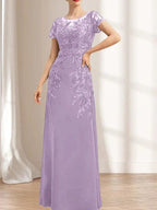 Sheath/Column Scoop Illusion Floor-Length Lace Chiffon Mother of the Bride Dress With Sequins by Dreamylily
