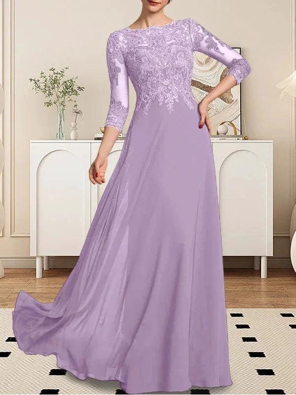 A-line Scoop Floor-Length Lace Chiffon Mother of the Bride Dress With Sequins by Dreamylily