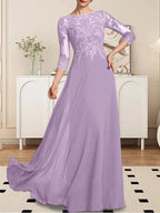 A-line Scoop Floor-Length Lace Chiffon Mother of the Bride Dress With Sequins by Dreamylily